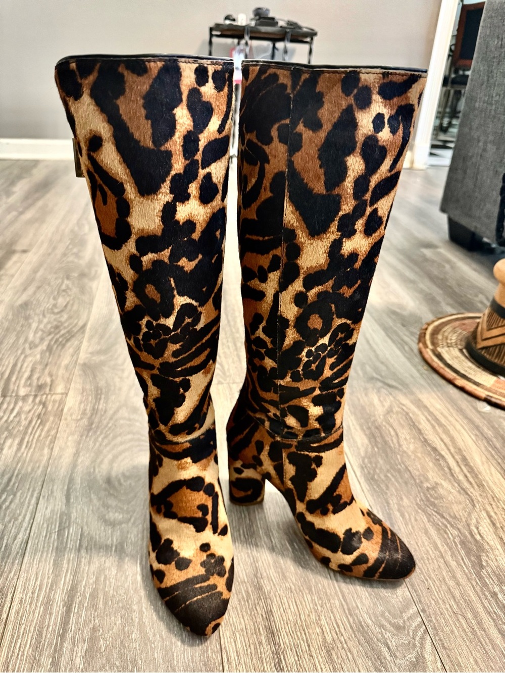 Louise et Cie real FUR Leopard-Print Knee High Boots used 1x in fashion show.